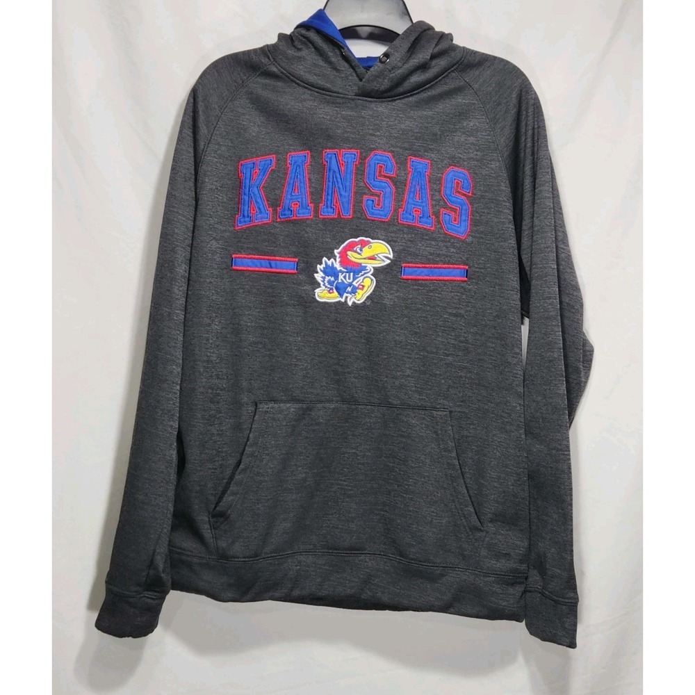 Colosseum Mens Kansas‎ Jayhawks Mens Logo Hoodie Gray Pullover Hoodie Size Large